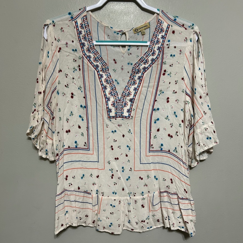 Democracy Cream Blouse with Blue and Red Accents